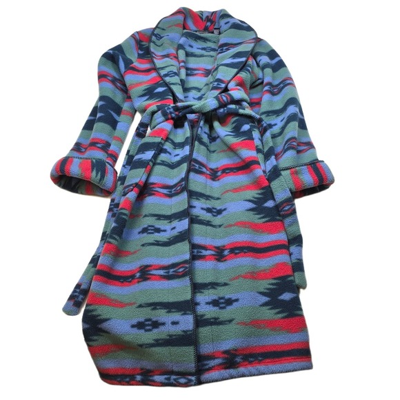 Lands' End Other - Lands End Fleece Robe Mens Large Southwestern Aztec Shawl Collar Belted USA